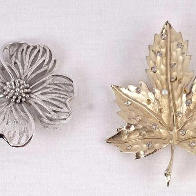Vintage Silver & Gold Tone Flower & Leaf Brooch/Pin Set