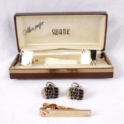 Vintage Men's Gold-Tone Cufflink Set with Swank Case