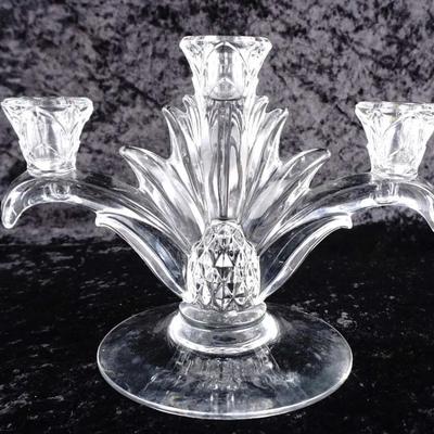 Vintage Pair of Heisey Plantation #1567 Pineapple 3-Lite Candlesticks