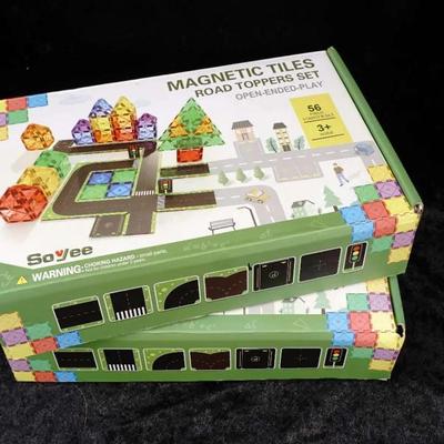 Two Soyee 56pc Magnetic Tiles Road Toppers Starter Sets - STEM Building Toys for Ages 3+