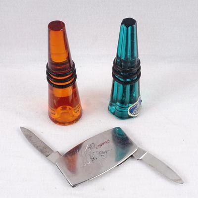 Vintage Bohemia Lead Crystal Bottle Stoppers & Folding Pocket Knife