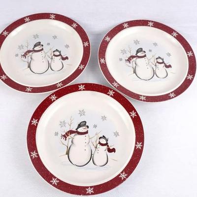 Set of 3 Royal Seasons Snowman Plates: 6.5" Christmas Bread/Dessert Plates, Stoneware, Snowflake