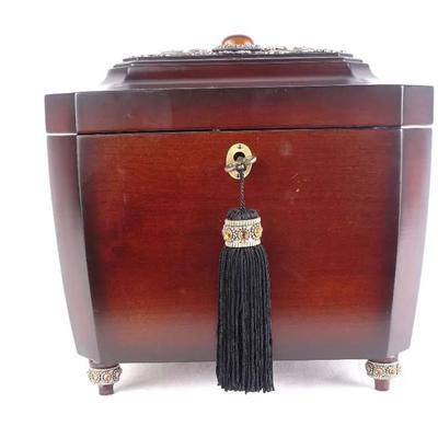 The Bombay Company Jewelry Chest with Key | Mahogany Wood & Velvet Lining