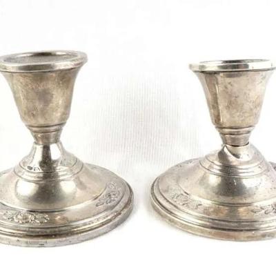 Pair of Vintage Sterling Silver Weighted Candlestick Holders - 446g Total
