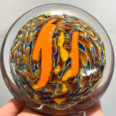 Signed Philabaum Art Glass Paperweight W/ Clear Casing Layer 
