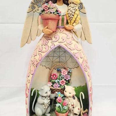 Jim Shore Heartwood Creek Angel with Cats & Garden Scene Figurine