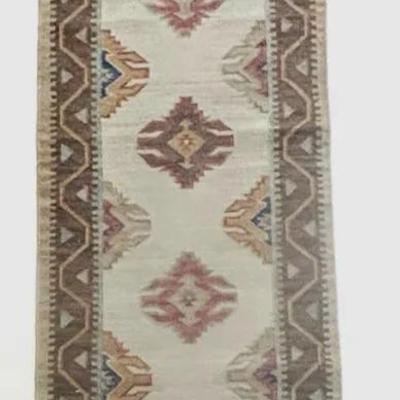 Handwoven Kilim Runner with Diamond Medallions
