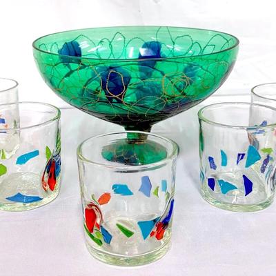 Blown Glass Bowl from Romania / Ryuku (Okinawa) Art Glass Highballs
