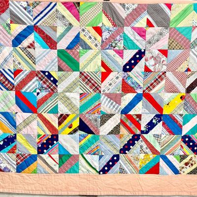 Large Vintage Patchwork String Quilt 76x91” 