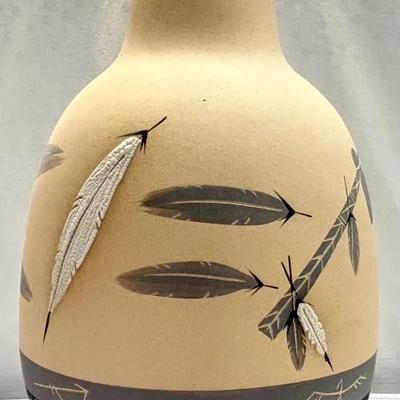 Grey Feather Hand-Painted Stoneware Vase – 11.25”