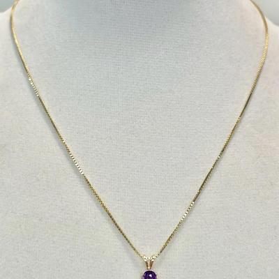 14K Yellow Gold Amethyst Necklace 16” (2.5g)