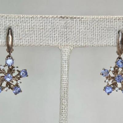 925 Tanzanite Star/Snowflake Dangle Earrings 1.5”