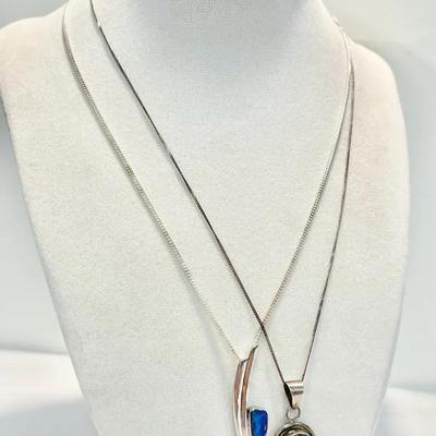 Sterling Necklaces - Australian Opal And Smoky Bisbee Turquoise 