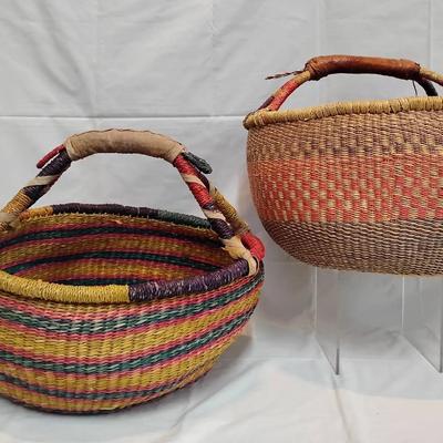 2 Vintage African Bolga Market Baskets - Handwoven Elephant Grass
