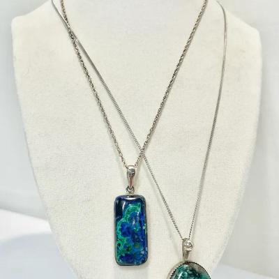 Sterling Necklaces With Azurite-Malachite Pendants 18”/21”