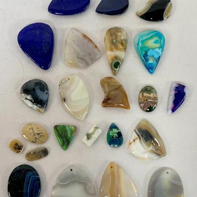 Mixed Polished Stone Cabochon Lot – Agate, Dendritic, Jasper & Dyed Stones (22 Pcs) 