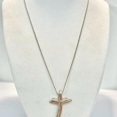 Sterling Dual Cross Pendant Necklace 18”