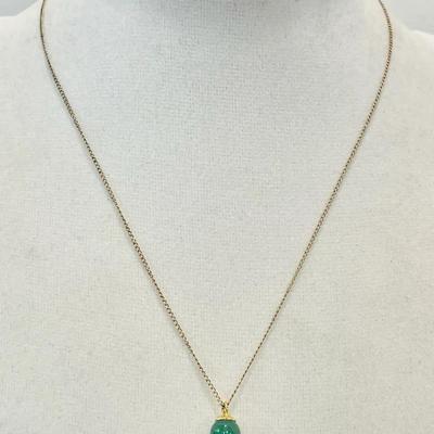 14K Yellow Gold Jade Drop Necklace 15” (1gram)