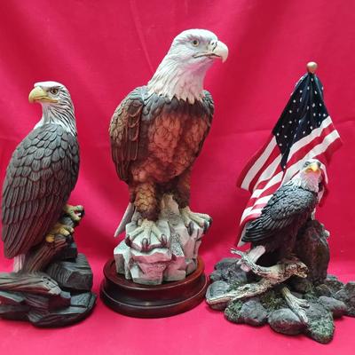 Three-Piece Eagle Figurine Lot — Ceramic & Bisque Sculptures