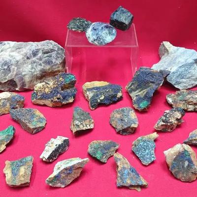 Mixed Mineral Specimen Lot – Sodalite, Azurite, Amethyst & Malachite