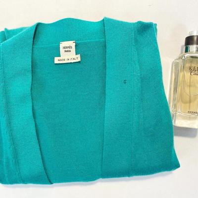 Hermes Paris Duo W/ Cashmere Button Sweater Cardigan And Kelly Caleche Perfume Full Bottle