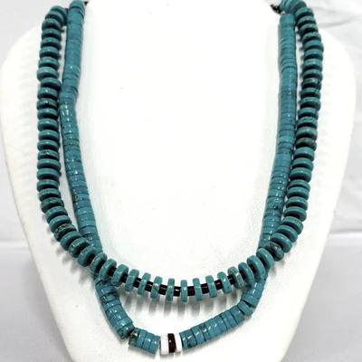 Navajo Turquoise Necklaces w/Red Accents / Sterling Clasps