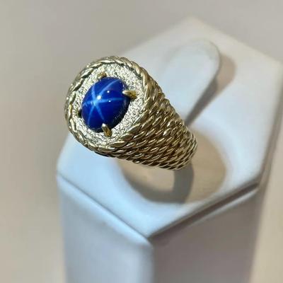 10K/P Gold Blue Star Sapphire Ring Size 8.75 (8.8g)