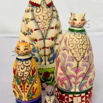Jim Shore Heartwood Creek Set of 4 Cats Nesting Figurines 2008 #4012459