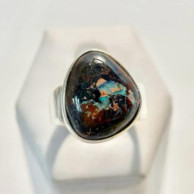 Sterling Australian Boulder Opal Ring Size Men’s 10