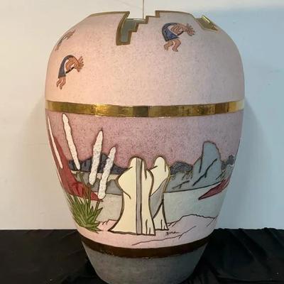 Gina Arrighetti Native American Pottery Vase W/ Gold Accents 