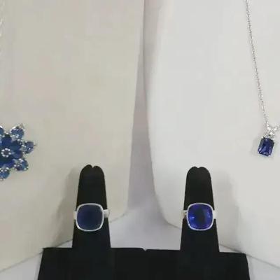 Blue Gem Stone Pendants on Sterling Chains +