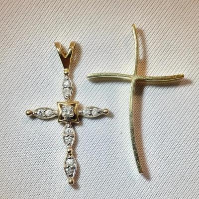 14K Yellow Gold Cross Pendants W/ Diamonds (3.4g)