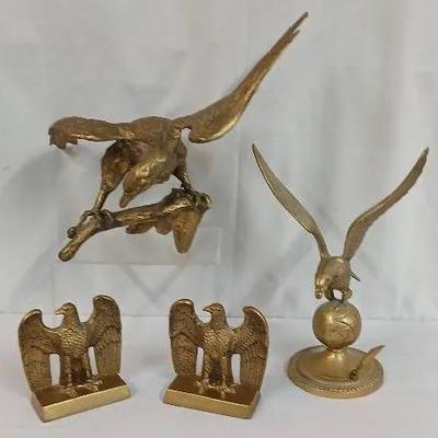Mid-Century Brass Bald Eagle Sculptures 