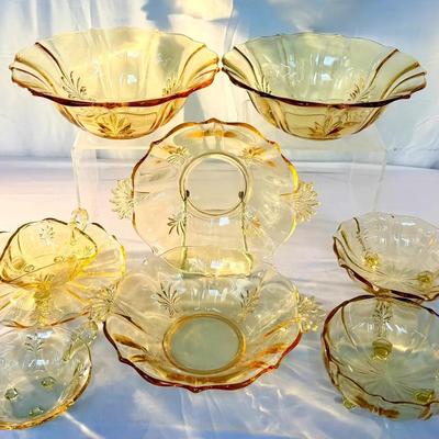 9-pc Set Fostoria Baroque Topaz Glass