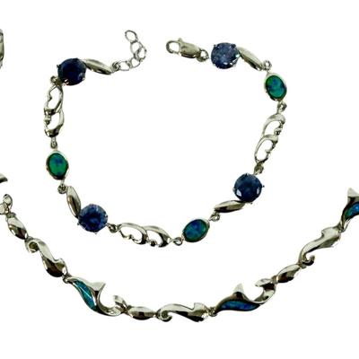 (2) Sterling Opal and Tanzanite Bracelets