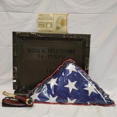 Gas Mask, TA-219/U Case, Flag & Spyglass