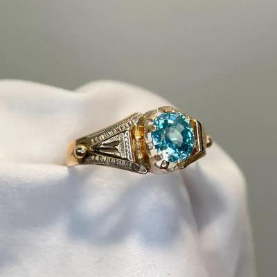 14K Gold Topaz Art Deco-Inspired Ring Size 6.75 (2.3g)