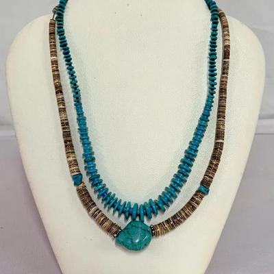 Navajo Turquoise & Heishi Bead Necklaces Graduated Disc Necklace
