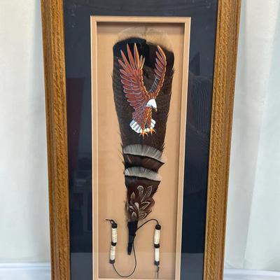 Framed Hand Painted Turkey Tail Feathers - Bald Eagle Flight 