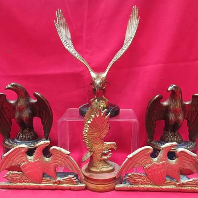 Decorative Eagle-Themed Lot – Two Sets of Bookends and Two Brass Sculptures