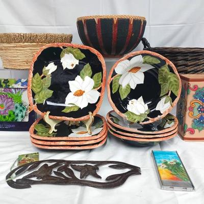 Woven Baskets, Hand-Painted Earthenware, Haitian Steel Accent & More