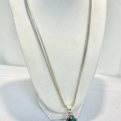 Snake Chain Sterling Azurite-Malachite Necklace 22” 