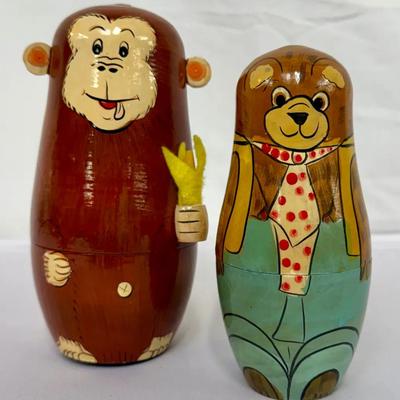 Vintage Wooden Nesting Dolls – See Hear Speak No Evil Monkeys / Goldilocks & 3 Bears Lot 