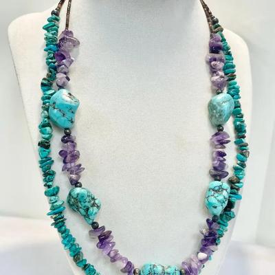 925 Turquoise, Amethyst And Heishi Necklaces By Navajo Artisans