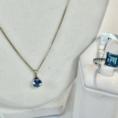 Sterling Topaz Necklace And Topaz Aqua Ring 
