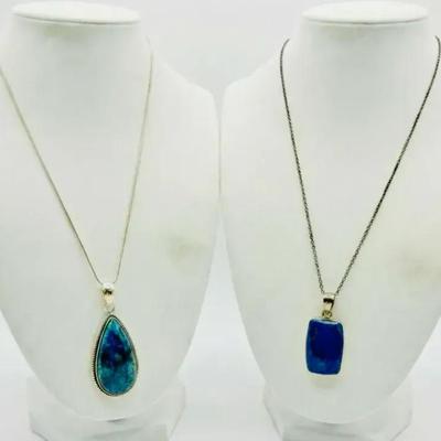 Sterling and Lapis Necklace And Rope Chain Shattuckite pendant Necklace