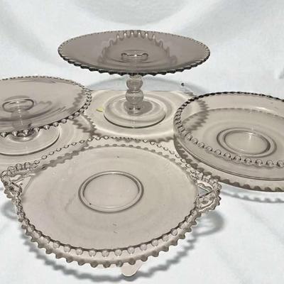 Five imperial glass candlewick serving pieces