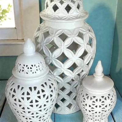 Pierced ceramic covered lanterns