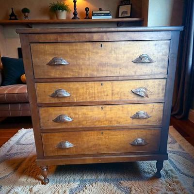 Antique four drawer wood dresser