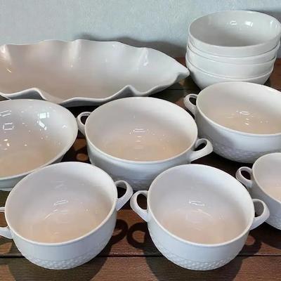 Assorted white ceramic serving pieces